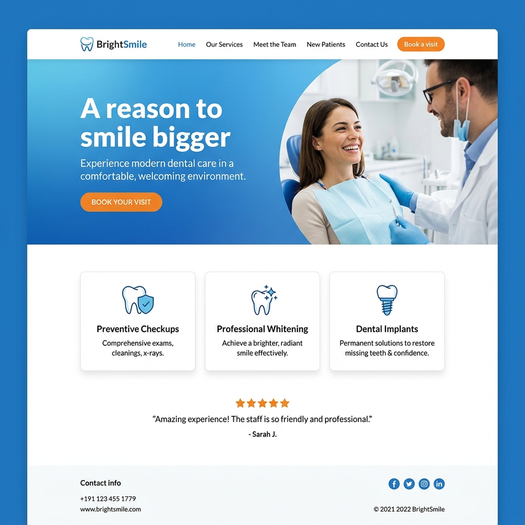 BrightSmile dental website mockup