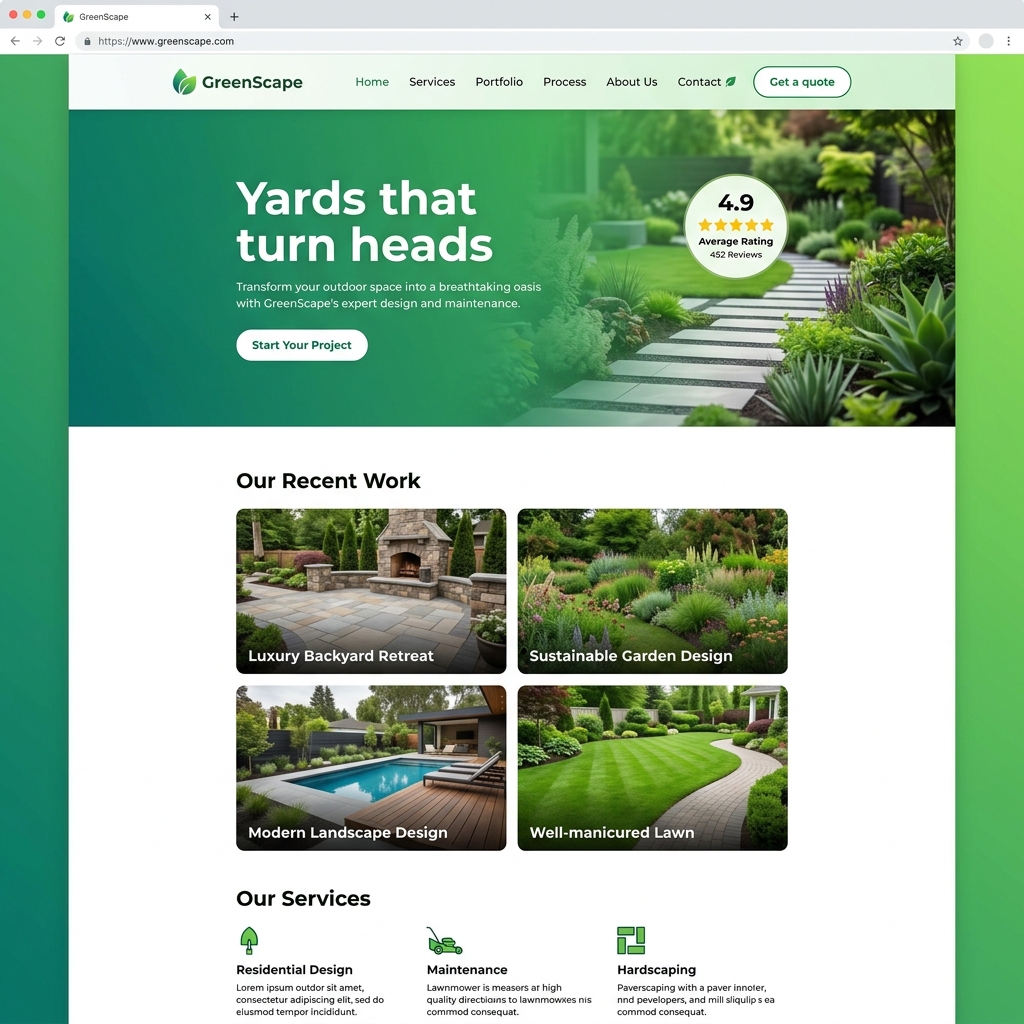 GreenScape landscaping website mockup